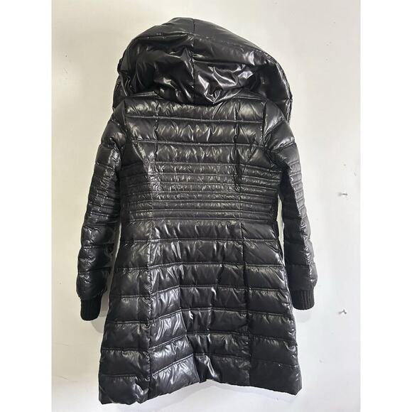 Moda international Puffer Jacket Black Women’s Size Small Long Winter Coat Shiny - Picture 13 of 15